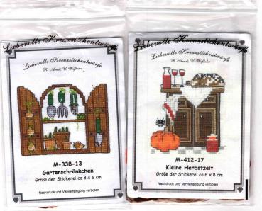 Liebevolle Kreuzstichentwürfe Stickvorlagen Kleine Herbstzeit und Gartenschränkchen