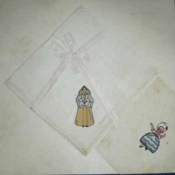 Three antique handkerchiefs with embroidery designs