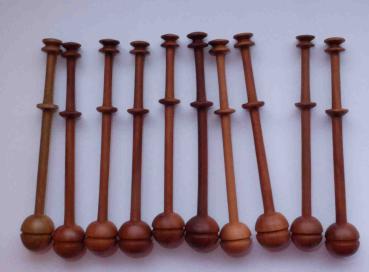 Set 10 dänische Rillenklöppel ca 10 cm dunkles Holz