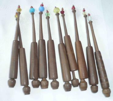 Set 10 Hülsenklöppel mit Perlen ca 10,5 cm lang
