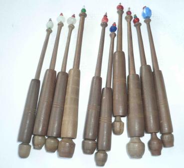 Set 10 Hülsenklöppel mit Perlen ca 10,5 cm lang