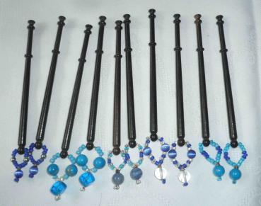 Set 10 Ebenholzklöppel mit Perlen ca 9,8 cm lang