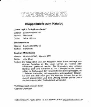 Klöppelbriefe zu Transparenz von Gabriele Grohmann