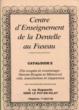 Centre d´Enseignement de la dentelle au Fuseau Cataloque F