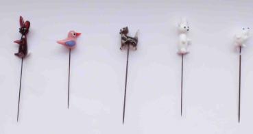 Set 5 Glasfiguren-Wegstecknadeln ca 6,5-8,8 cm lang