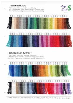 colorcard Tussah Nm 20/2 + Schappe Nm 120/2x4
