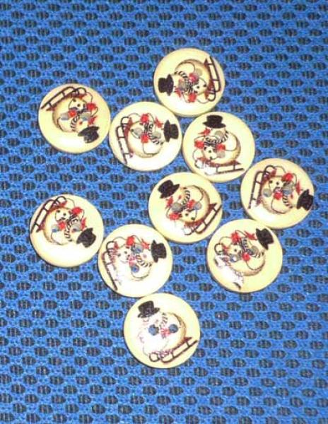 Set 10 buttons "snowman on sled" 15 mm