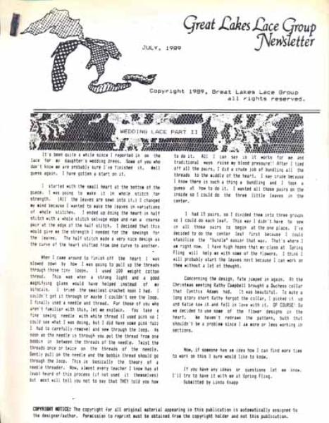 Great Lakes Lace Group Newsletter Juli 1989