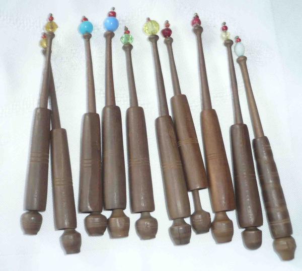 Set 10 Hülsenklöppel mit Perlen ca 10,5 cm lang