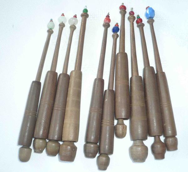 Set 10 Hülsenklöppel mit Perlen ca 10,5 cm lang