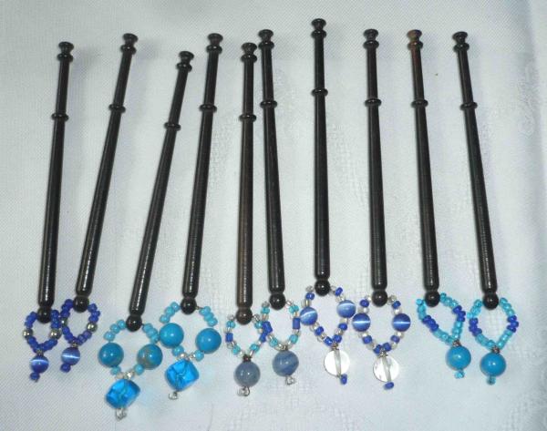 Set 10 Ebenholzklöppel mit Perlen ca 9,8 cm lang