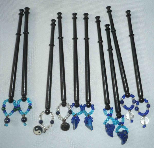 Set 10 Ebenholzklöppel mit Perlen ca 9,8 cm lang