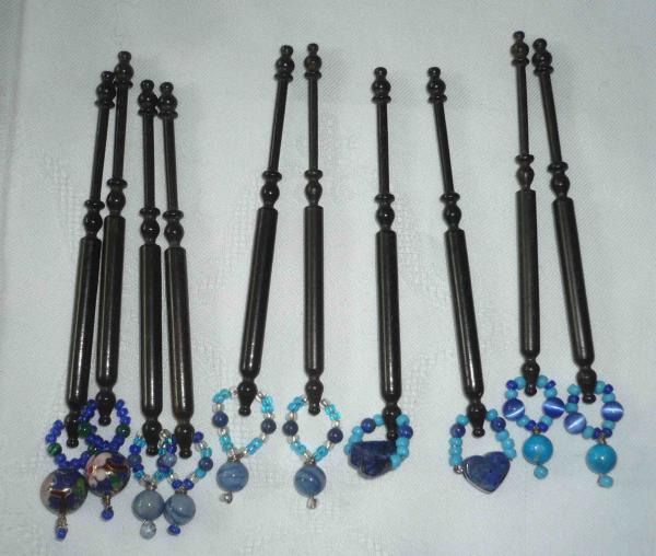 Set 10 Ebenholzklöppel mit Perlen ca 10,6 cm lang
