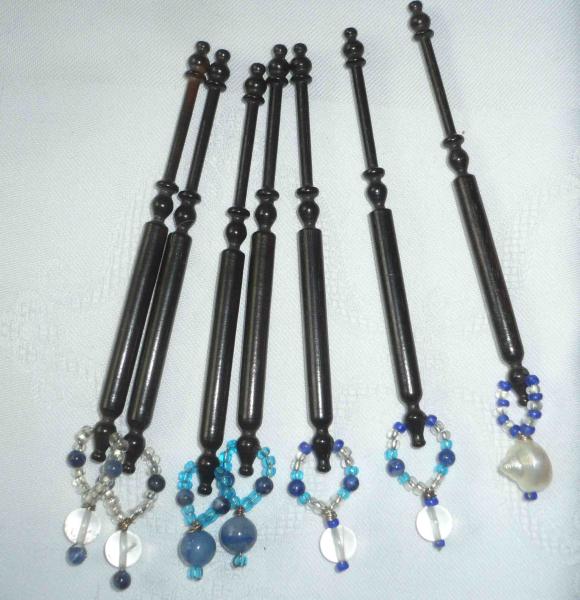 Set 7 Ebenholzklöppel mit Perlen ca 10,6 cm lang