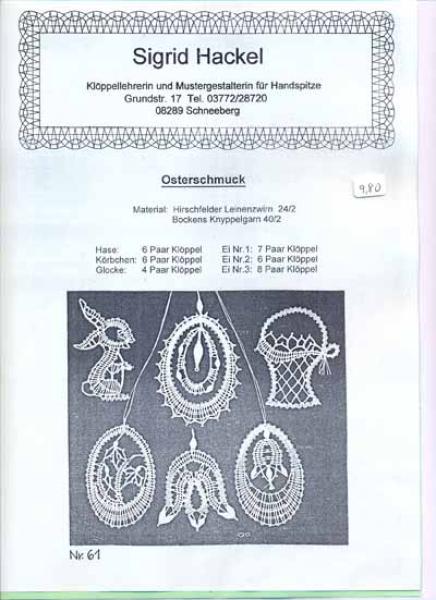 Klöppelbrief Sigrid Hackel Nr. 61 Osterschmuck