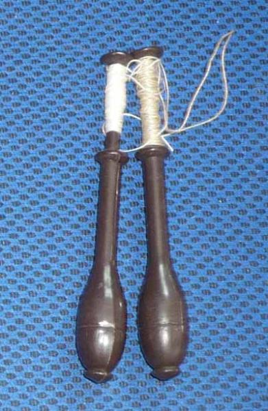 pair of black bobbins