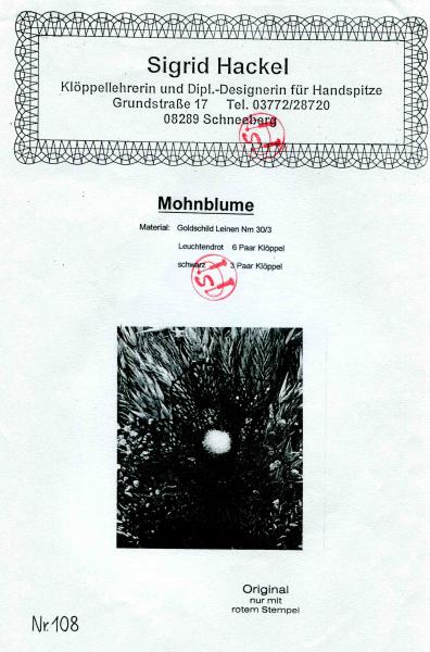 Klöppelbrief Sigrid Hackel Nr. 108 Mohnblume