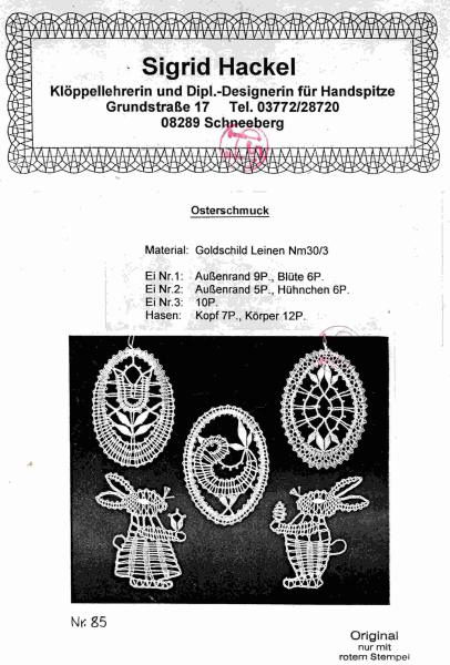 Klöppelbrief Sigrid Hackel Nr. 85 - Osterschmuck