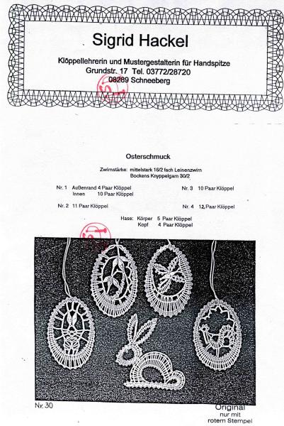 Klöppelbrief Sigrid Hackel Nr. 30 - Osterschmuck