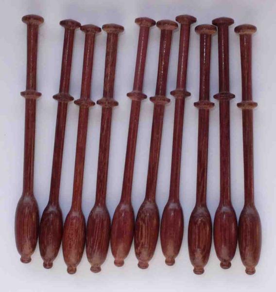 Set 10 Bincheklöppel ca 9,6 cm vermutlich Veilchenholz