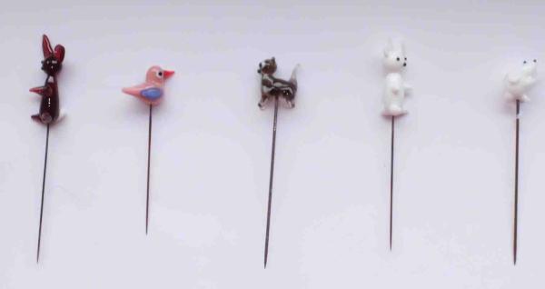 Set 5 Glasfiguren-Wegstecknadeln ca 6,5-8,8 cm lang