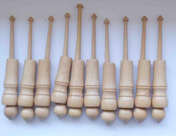 Set 10 Weigel-Hülsenklöppel mit schön gedrechselter Hülse 12 cm lang